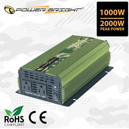 Inversor de Corriente PowerBright de 1000w, 24V DC a 120V AC, Inversor de Onda Sinusoidal Modificada, Fuente de Alimentacion de Respaldo para Pequeños Electrodomesticos, Laptops y Herramientas Electricas con Salidas de 120V AC - Aprobado por la CE - Imagen 2
