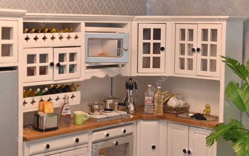 Juego de Muebles de Cocina de Casa de Muñecas iLAND, Moderno en Escala 1/12 de Madera Blanca para Almacenar Comida en Miniatura - Imagen 5