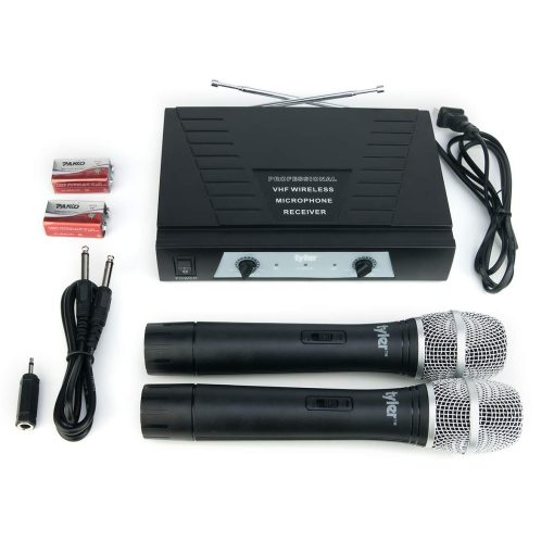 Sistema de microfono inalambrico de doble frecuencia Tyler TWM302 - Indicadores de bateria baja - Microfono de karaoke con alcance de 100 pies con cable de audio de 1/4", receptor inalambrico y convertidor de conector de 6.3 mm a 3.5 mm - Imagen 6