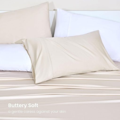 Juego de sabanas GOKOTTA Split King 5 piezas, sabanas extra suaves, refrigerante para los que duermen calientes - Sabanas transpirables de lujo de hotel, bolsillo profundo hasta 16" - 100% Rayon derivado del bambu (Beige Claro) - Imagen 7