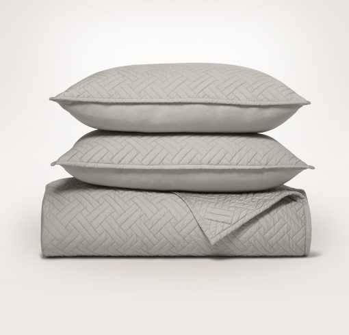 Juego de Colcha BOLL & BRANCH Signature Basketweave - Twin, Gris Oscuro - Lujo 100% Algodon Organico - 1 Colcha, 2 Fundas de Almohada - Suave y Transpirable