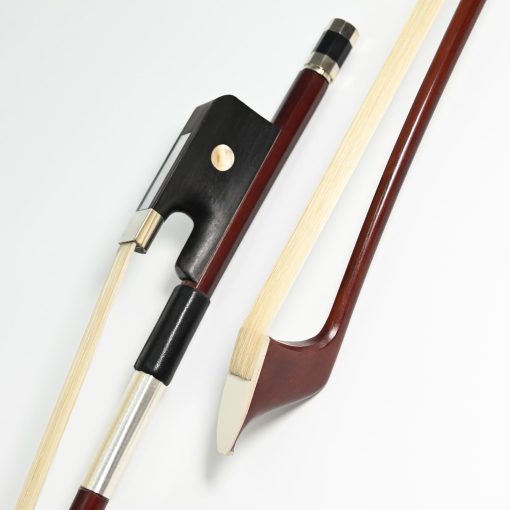 Arco de contrabajo vertical medio tamano 1/2 modelo frances VINGOBOW 300BF 68,5 cm Palo de Brazilwood, Rana de ebano, Tono calido, Cabello natural, Afinador suave, Resina facil