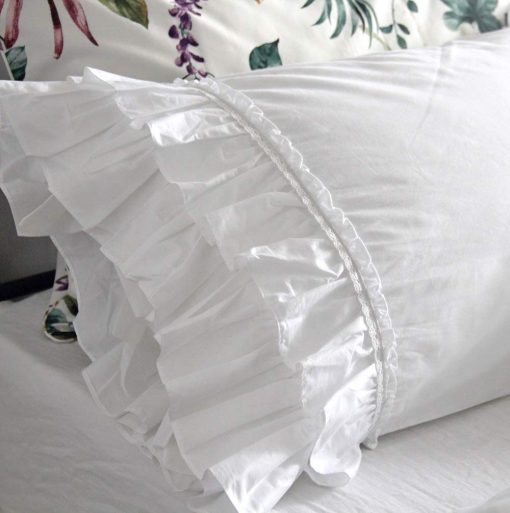 Juego de Sabanas QSH tamano King en Encaje Frances 100% Algodon Lavado Juego de Sabanas Shabby Chic con Volantes Bolsillos Profundos 4pcs - Imagen 4
