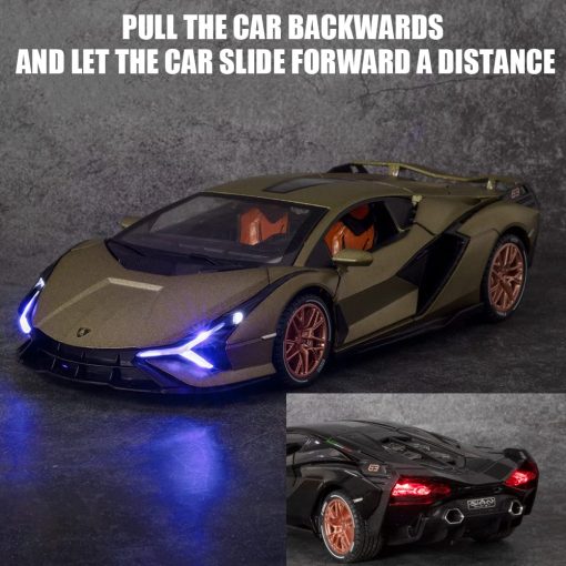 Carro de juguete Diecast 1/24 para ninos, Modelo de Coche Lambo Sian FKP 37 de Aleacion de Zinc con Luz y Sonido, Coche de Juguete de Vehiculos Retractiles para Ninos Ninas Regalo de Cumpleanos (Negro) - Imagen 7