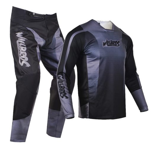 Conjunto de Equipamiento Willbros MX Motocross - Jersey y Pantalon - Hombre Mujer Adulto Moto de Tierra Offroad Negro Gris (Jersey S Pantalon 30) - Imagen 3