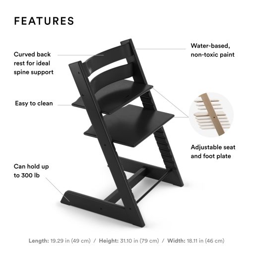 Silla Stokke Tripp Trapp, Negra - Silla Ajustable y Convertible para Ninos, Ninas y Adultos - Conveniente, Comoda y Ergonomica - Diseno Clasico - Imagen 2