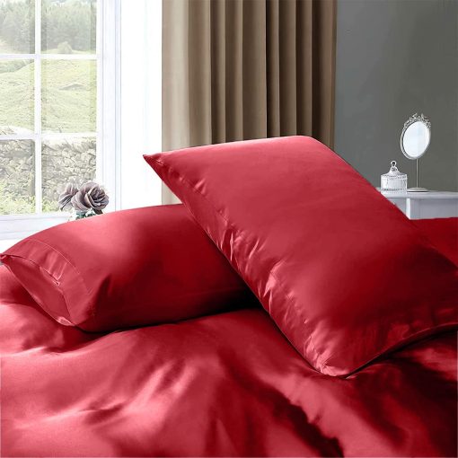 Juego de sabanas de saten de seda Queen Rico ? 7 piezas - Juego de sabanas de saten de seda - Juego de funda nordica de saten - Sabanas de cama de lujo de hotel - Bolsillos profundos - Transpirable y refrescante - Sin arrugas - Comodas - Sabanas burdeos - Imagen 3