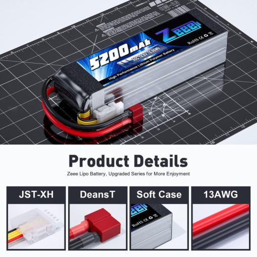 Bateria Lipo Zeee 4S 5200mAh 14.8V 60C con Funda Suave y Conector T Deans para Avion RC Cuadricoptero Helicoptero Coche RC Camion RC Barco - Imagen 3