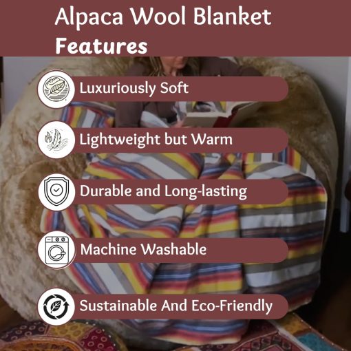 DAVLINA, Manta de Lana de Alpaca | 98 pulgadas x 67 pulgadas | Increiblemente Suave, Ligera, Transpirable e Hipoalergenica | No Es aspera ni Rigida - Imagen 6
