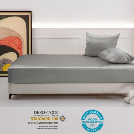 Sabana Ajustable de Seda Grade 6A de 25MM con Bolsillo Profundo, 100% Seda Natural de Morera 25 Momme para Cama (Gris Claro, Twin XL) - Imagen 3