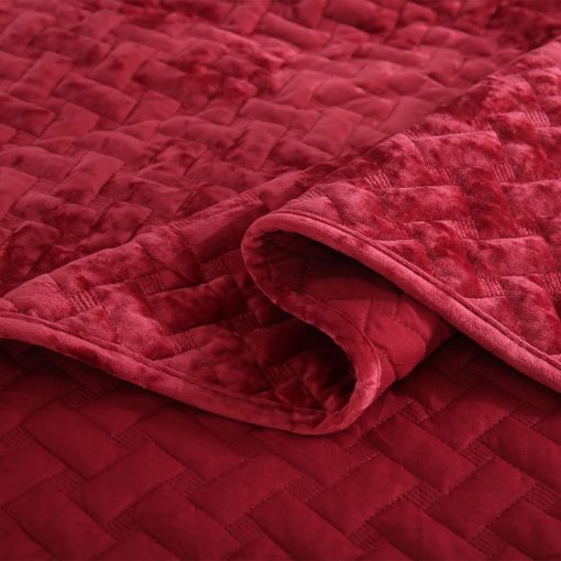 Juego de Edredon de Terciopelo Liians, Juego de Ropa de Cama de Lujo, Elegantes Ultra Suaves Edredones de Terciopelo, Mantas de Cubierta, Colcha de Costura Tejida para Todas las Estaciones, Rojo, Tamaño Queen - Imagen 8