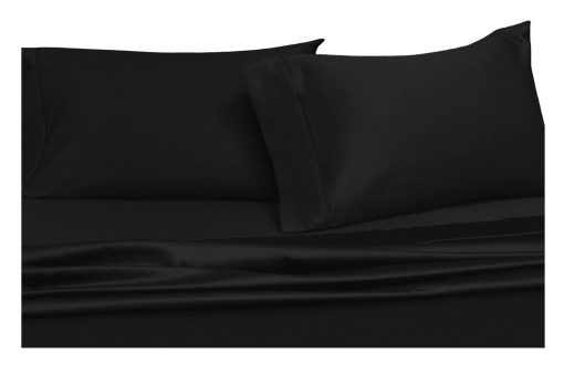 Juego de Sabanas Solidas Negras Royal Hotel Bedding Split-King: Tamano Ajustable de Cama King, Juego de Sabanas de 5 Piezas, 100% Algodon, 300 Hilos, Saten Solido, Bolsillo Profundo