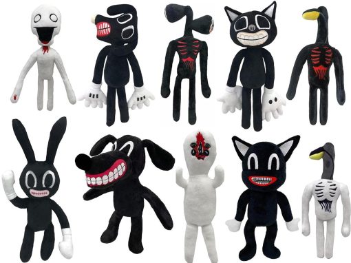 POPRORE 10 PCS Muñecos de Peluche Siren Head Familia Retrato Set Completo de Muñecos de Peluche Perro de Dibujos Animados Gato de Dibujos Animados Muñecos de Peluche para Fiesta en Casa Regalo de Cumpleaños Regalo (Negro)