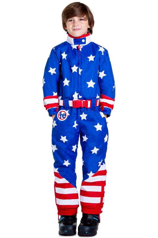 Conjunto de ski de Tipsy Elves para ninos y ninas con la bandera Americana Rojo Blanco y Azul Talla L