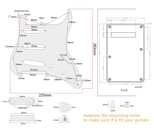 Pickguard precableado LAMSAM compatible con guitarras estilo Stratocaster de 11 hoyos, cargado con pastillas de bobina simple Alnico V, interruptor de 5 posiciones CTS Pots potenciometro de push pull, blanco - Imagen 7