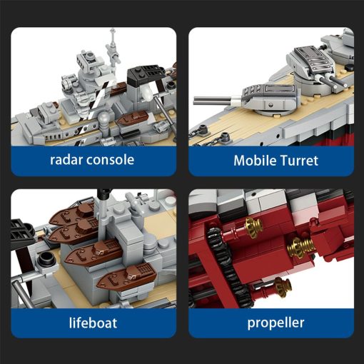 Set de bloques de construccion del acorazado militar aleman Bismarck GODIYTOPPY, conjunto de ladrillos coleccionables del crucero de la Segunda Guerra Mundial, juguete de construccion MOC para adultos (2081 piezas) - Imagen 7