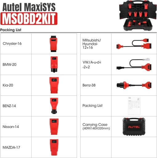Autel MaxiSys MSOBD2KIT Kit de Adaptadores No-OBDII, 9 Conectores para Diagnosticos en Autos Sin Puerto OBD2, Estuche Resistente, Compatible con Escaneres MSUltra MS919 MS909 Elite II MS906 Pro MS906TS MK808S - Imagen 4