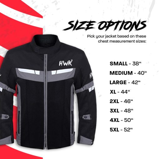 Chaqueta de moto de malla HWK Air para moto Jacket Biker CE Armored transpirable (XXX-Large, Negro) - Imagen 5
