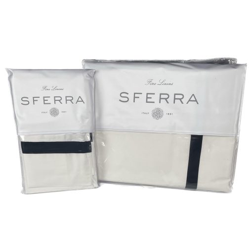 Juego de sabanas King de 4 piezas Sferra Estate Collection - 100% algodon de calidad superior de fibras largas de 200 hilos con apliques de raso - Ropa de cama fresca, suave y transpirable, blanco/negro