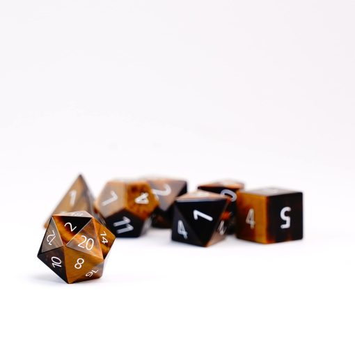 Set de Dados FanRoll de Metallic Dice Games 16mm Piedra: Grabado Ojo de Tigre, Dados de Rol para Dungeons and Dragons - Imagen 3