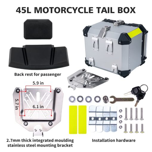 Maleta para Motocicleta Myamis de 45L en Aluminio Grueso con Respaldo y Soporte para Montar en la Parte Trasera, Resistente para Almacenar Equipaje - Imagen 6