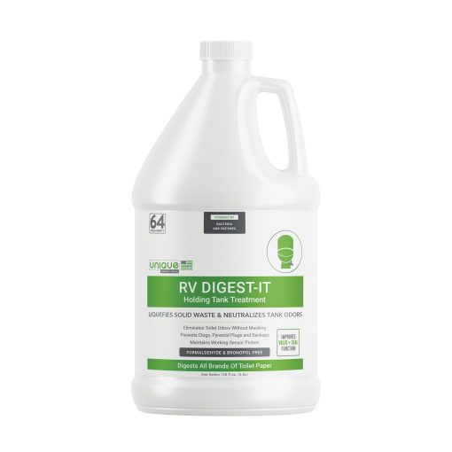 Unique RV Digest-It Classic, Tratamiento para Tanques Negros de RV - Tratamiento Concentrado liquido para Inodoro RV - Elimina Olores, Liquifica Residuos, Previene la Lectura Incorrecta del Sensor, Cumple con normativas de California (128 oz.)