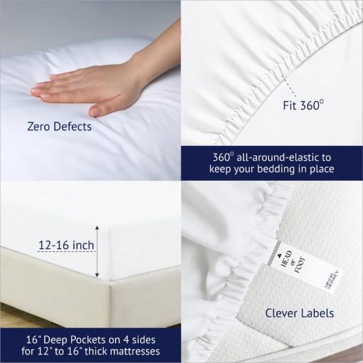 Juego de Sabanas de Algodon Egipcio de 1000 Hilos tamaño King Blanco 4 Piezas - Juego de Sabanas de Calidad Hotelera para Cama con Bolsillo Profundo Elastico de 16 Pulgadas Tejido de Satin - Imagen 6