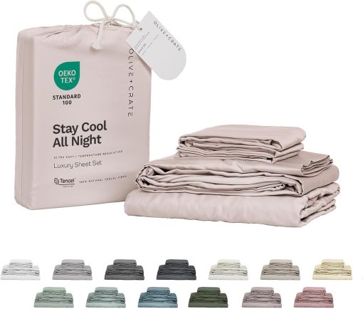 Juego de sabanas Queen Size Olive + Crate Luxury Series 100% Tencel Eucalyptus - 4PC Super Suaves Sabanas de Cama Refrescantes, Bolsillo Profundo de hasta 18'' Plana, Sabana Ajustable & 2 Fundas de Almohada, Rosa Palido - Imagen 4