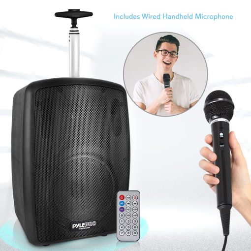 Sistema de Altavoz de PA Portatil Inalambrico Pyle - 360W Bluetooth Compatible Bateria Recargable Altavoz de Sonido para DJ al Aire Libre con Microfono Set con MP3 USB SD Radio FM RCA 1/4" Microfono en Ruedas PPHP8MBA.5 - Imagen 7
