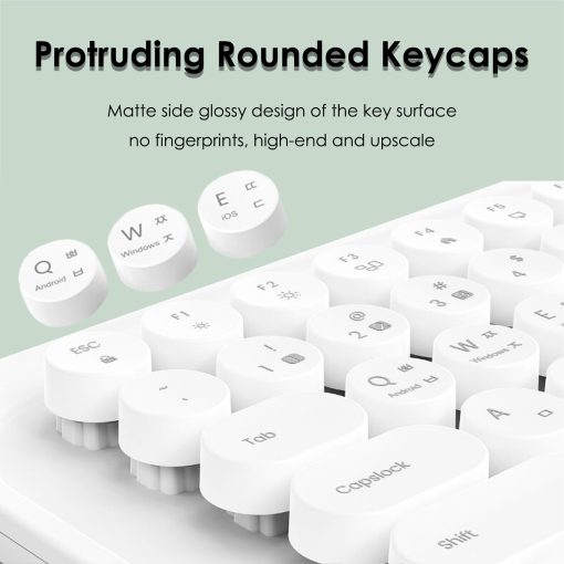 Teclado inalambrico de maquina de escribir de 86 teclas, Teclado retro con soporte integrado, Teclado Bluetooth con lindas teclas redondas para multiples dispositivos para PC (verde menta) - Imagen 3
