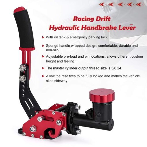 PQY Racing Palanca de Cambio de Marchas de Freno de Mano Hidraulico para Derivas con Tanque de Aceite E-Hidraulico de Rally de 3/4 0.75Bar 3/8-24 Estacionamiento de Freno Ajustable Rojo - Imagen 2