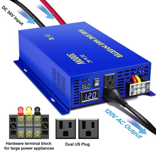 Inversor de Onda Senoidal Pura XYZ INVT 3000W - 36V DC a AC 120V 110V Inversor de Potencia Pico 6000W, Convertidor de Energia para Sistema Solar de Coche, Sistema de Energia Fuera de la Red (3000W36V) - Imagen 5