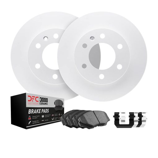 Discos de Freno Traseros de la Compania Dynamic Friction con Pastillas de Freno Ceramicas de la Serie 3000 e incluye Kit de Hardware 4312-27045