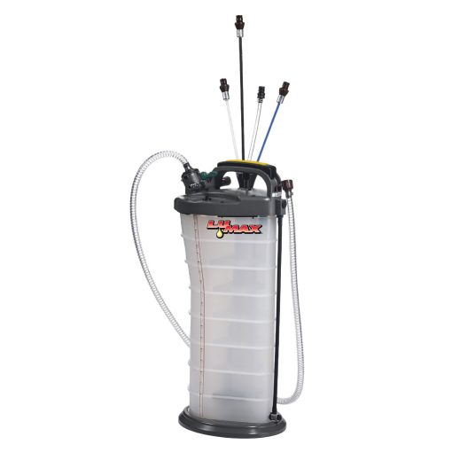 Extractor de Fluidos Manual/Neumatico 2 en 1 LUMAX LX-1314 Dorado/Plateado (Capacidad de 2.6G 10L). Adecuado para Fluidos de Frenos, Aceite de Motor, Aceite de Engranajes, Fluido de Transmision, Agua, etc.