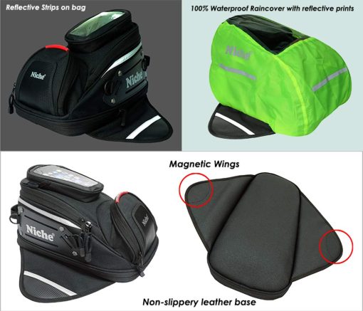 Bolso de deposito magnetico fuerte Niche, expandible e impermeable para motocicleta Yamaha, Kawasaki, Suzuki, Harley, etc. (NMO-2216) - Imagen 4