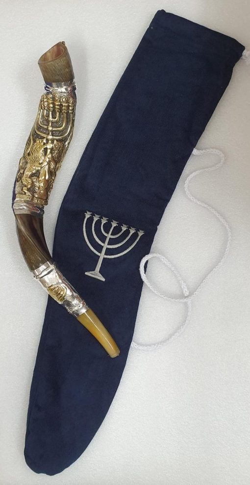 Shofarot Israel Shofar Yemenite Kudu Horn 20''-23" con Plata Esterlina Plateada Leon de Juda Menorah con Bolsa Gratis - Imagen 5