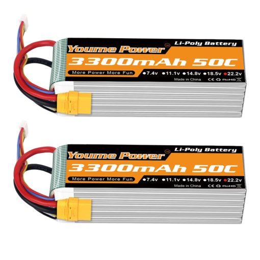Bateria LiPo de 22.2V 3300mAh, Bateria Lipo 6S 50C XT90 Tapon para Avion RC Helicoptero RC Quadcopter Drone Coche Camion Barco Modelo (2 Paquetes)