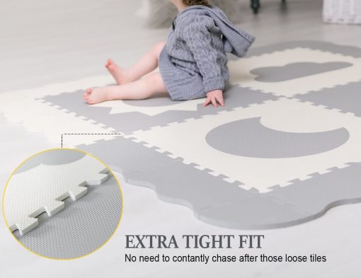 Tapete de Juego para Bebes - 61"x61" Extra Grande, Gris y Blanco, Entrelazado, Espuma No Toxica, Seguro para Bebes e Infantes - Imagen 7