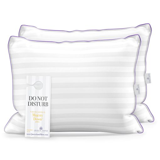 Almohadas de Lujo para Hotel Queen Anne - Paquete de Dos (2) - Majesty Down - Alternativa Sintetica al Plumon - Almohadas Antialergicas Sin Alergias - Hechas en EE. UU. (Estandar Mediano)