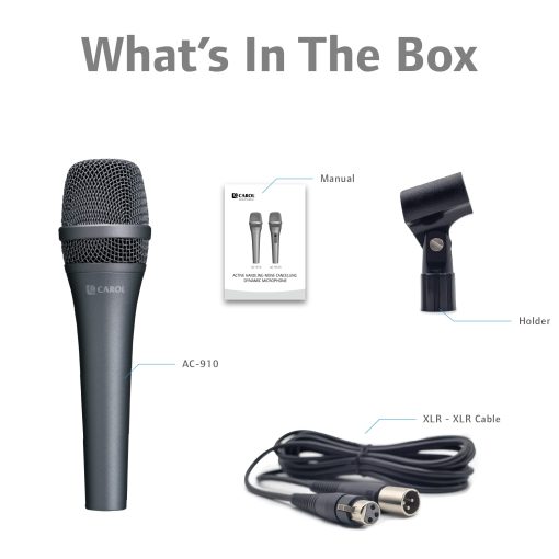 Microfono Vocal CAROL - Microfono Dinamico Unidireccional Cardioide con Cancelacion de Ruido AHNC, para Actuaciones Profesionales en Vivo, Incluye Adaptador de Soporte y Cable XLR de 14.8ft, AC-910 - Imagen 8