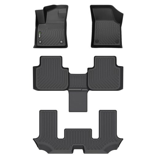 Tapetes para piso HAFIDI para Volkswagen Atlas 2018-2024 (6 pasajeros tipo cubeta) Proteccion contra todo clima TPE Alfombrillas antideslizantes para piso de coche, se adapta al conjunto completo de accesorios personalizados de la VW Atlas, Negro