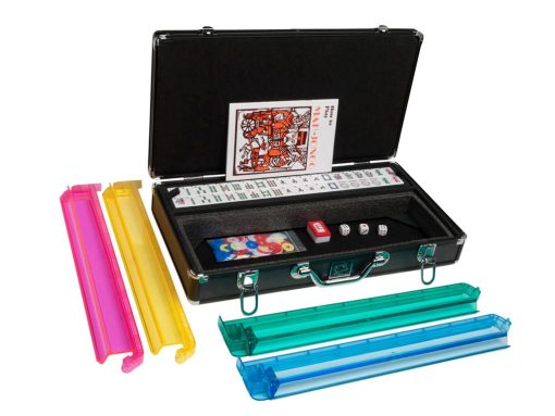 Set de Mah Jongg White Swan - Fichas Blancas/Burdeos - Brazos Empujadores Modernos - Estuche de Aluminio - Negro - Imagen 2