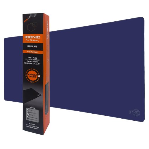 ICONIC - PRO PC GEAR 3XL Alfombrilla de Raton para Juegos Extendida 46"x20" (Azul Marino) - Alfombrilla de Raton para Escritorio Grande y Ancha - Base Impermeable/Antideslizante/Costuras Reforzadas