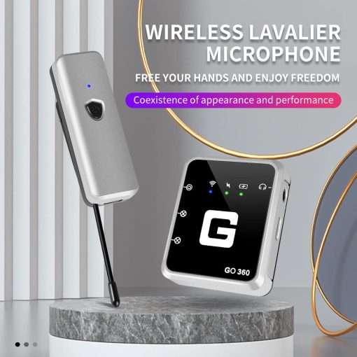 Microfono de solapa inalambrico G-MARK GO 360, Microfonos de solapa inalambricos de 2,4 GHz de doble canal con monitoreo en tiempo real del oido, ajuste de ganancia y silencio para entrevistas, vlogs, telefonos, camaras - Imagen 5