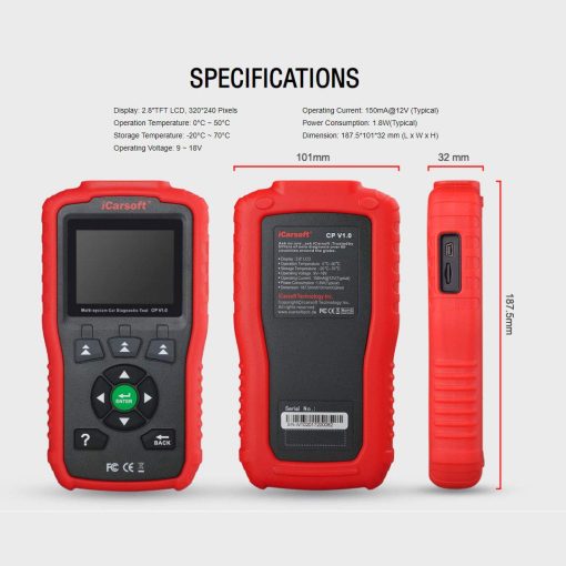 Escaner de diagnostico automotriz iCarsoft CP V1.0 para Peugeot/Citroen con SRS, ABS Scan, Reinicio de Servicio de Aceite, Reinicio de SAS, etc. - Imagen 5