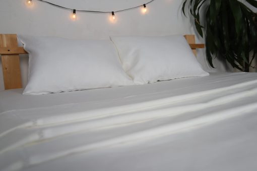 Juego de Sabanas y Fundas de Almohada de Lino de WHOLEWOOLS - Sabana de Cama de Lino Natural -4 Pzs Transpirable y Ultra Suave (Sabana Ajustable, Sabana de Cama y 2 Fundas de Almohada) (Tamaño Completo, Blanco Frost) - Imagen 5