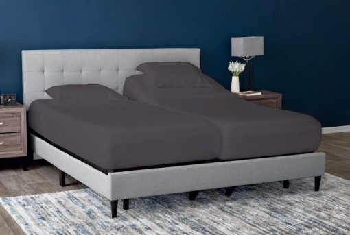 Juego de sabanas divididas (5 piezas) para cama ajustable Split California King 100% algodon egipcio 800 hilos Juego de sabanas Split California King, bolsillo profundo de 21" sabanas para cama ajustable, color gris oscuro solido - Imagen 2