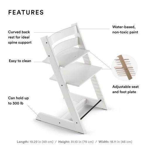 Silla Stokke Tripp Trapp en Blanco - Silla Ajustable y Convertible para Bebes, Ninos y Adultos - Conveniente, Comoda y Ergonomica - Diseno Clasico - Imagen 2