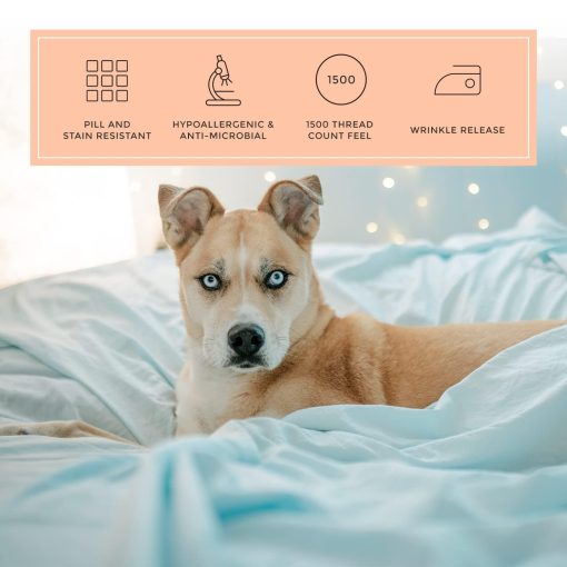 Juego de sabanas PeachSkinSheets Beach Blue - Nivel de Suavidad de 1500tc - Sabanas extrasuaves para dormilones calurosos y sudores nocturnos - Tamano Queen - Imagen 4