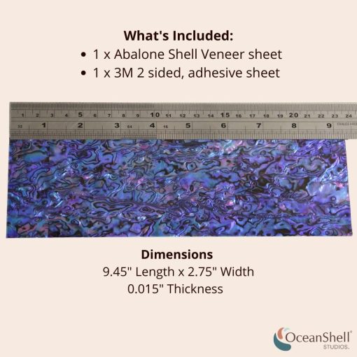 Chapado de Concha de Abulon para Decoraciones de Incrustaciones DIY o Profesionales - Purpura Real de Paua de Nueva Zelanda Sostenible - Con Cinta de Doble Cara 3M - 9.45"X2.75" - Imagen 2